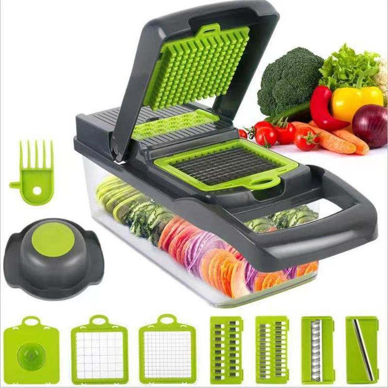 12-in-1 Vegetable Chopper, Slicer & Grater with Draining Basket